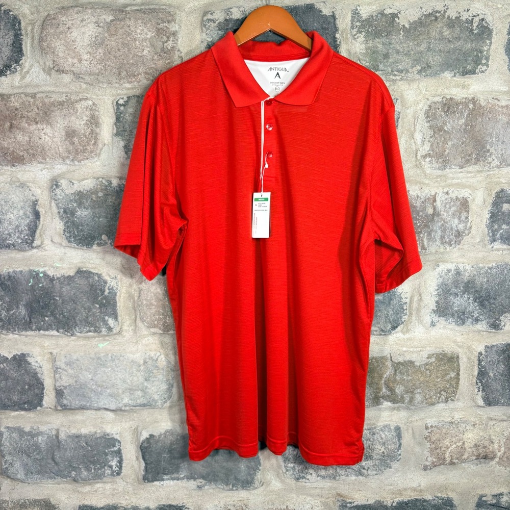 Antigua Desert Dry Xtra-Lite Men's XXL Red Textured Short Sleeve Golf Polo NEW